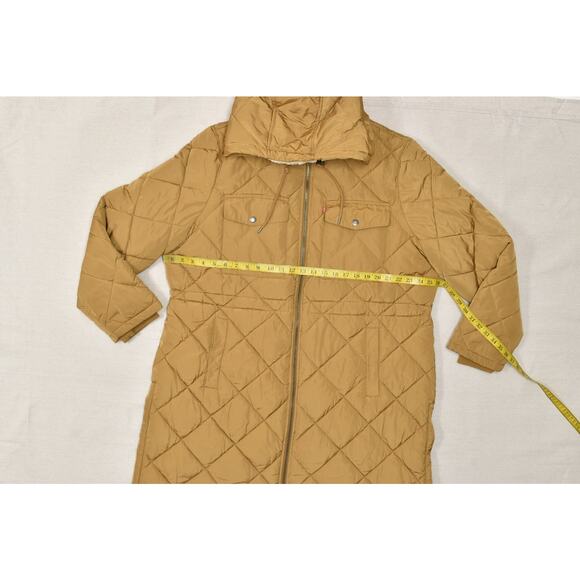 Levi's Women's Plus Size XXL Quilted Long Puffer Jacket Tan Sherpa Lined - Picture 3 of 8